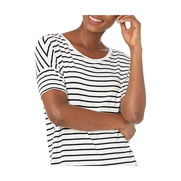 Amazon-Brand-Daily-Ritual-Womens-Jersey-Rib-Trim-Drop-Shoulder-Short-Sleeve-Scoop-Neck-Tunic-Shirt Amazon Essentials Women's Jersey Relaxed-Fit Short-Sleeve Drop-Shoulder Scoopneck Tunic (Previously Daily Ritual), Navy White Stripe, Small