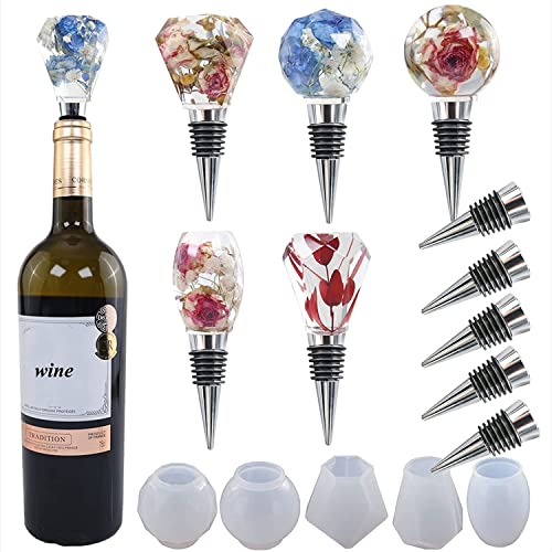 XFHRJYR 5PCS Geometric Spherical Bottle Stopper Silicone Resin Mold, Wine Bottle Stopper Crystal Epoxy Silicone Mold Crystals Gem Shape Resin Epoxy Molds for DIY Casting Crafts Making Cover