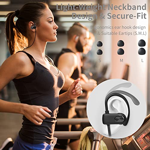 Justrvn Sports Wireless Earphone,Bluetooth Headphone With 24Hrs Playtime,Bluetooth Headsets V5.2 Hd Bass With Ip67 Waterproof,Noise Cancellation Earbuds W/Ear-Hooks For Gym Jogging Workout #TOP2