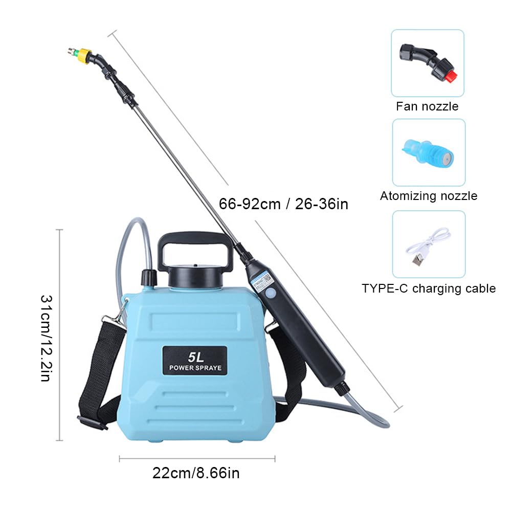 Starnearby Pulverisateur de Jardin Electrique 5L, Pulvérisateur électrique USB Rechargeable, Vaporisateur Jardin, Pulverisateur avec Lance Telescopique et 3 Buses pour Jardinage