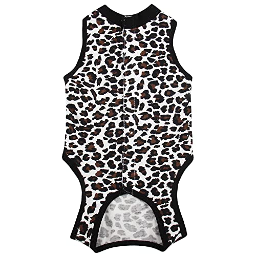 Timeterny 猫 術後服 術後ウェア ボタンタイプ 皮膚保護 傷舐め 避妊 傷口の保護 雄 雌兼用 ヒョウ M