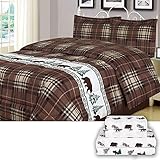 Rustic Bear Queen Comforter 7 Piece Bedding and Sheet Set Cabin Moose Hunting Lodge Bed in a Bag