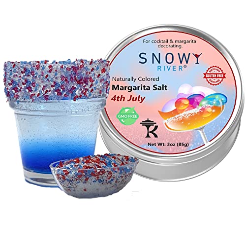 Snowy River Margarita Salt 3oz Pack, Rimming Salt for Margaritas & Cocktail, Naturally Colored, Rimming Tin, Pretzel (4th July)