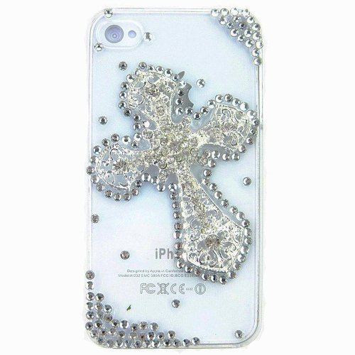 3d Handmade Cross Bling Diamond Crystal Transparent Hard Back Case Cover for Iphone 4 4g 4s