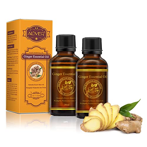 Huile Essentielle de Gingembre, Huile Essentielle de Gingembre Thérapie Huile Essentielle de Gingembre Massage pour Croissance des Cheveux, Huile de Gingembre pour Brûleur de Graisse - 2 * 10 ml Cover