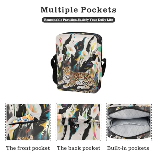 Boho Style Leopard White Calla Lily crossbody messenger bag Crossbody Bags For Women Small Purses Cross Body Bag Adjustable Strap for outdoor sports Shopping2