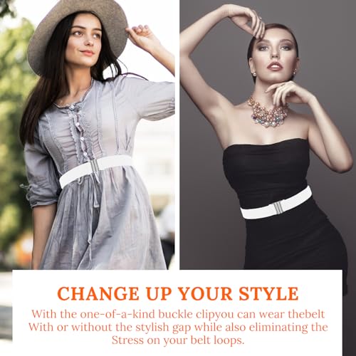 Women Invisible Belt, Adjustable Elastic Belt Comfortable No Show Stretch Belt with Metal Flat Buckle for Jeans Pants(White)2