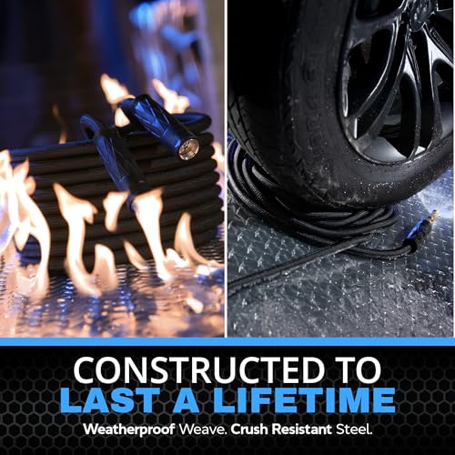 Image of HYDROSTEEL 100 Ft Garden Hose with Nozzle, 3x-Layer Premium 304 Stainless Steel Metal Water Hose 100Ft x 3 /4 inch Rust Proof, Heavy Duty Flexible Hoses, Crush Resistant Fittings, Kink Resistant, 500 PSI