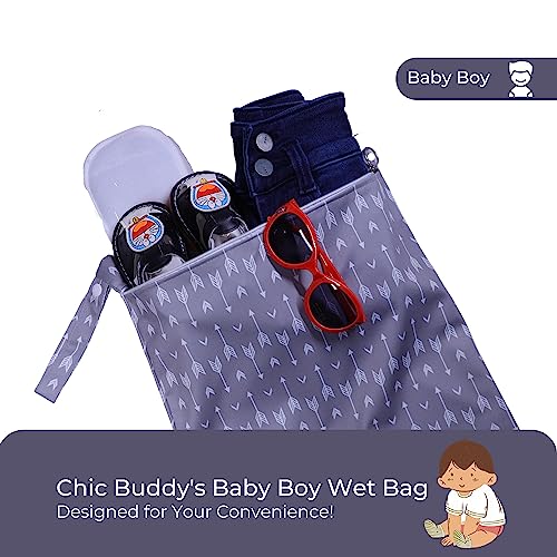 Image of Chic Buddy Waterproof Wet Bag, Washable, Reusable for Travel, Beach, Pool, Stroller, Diapers, Dirty Gym Clothes, Wet Swimsuits, Toiletries (Chevron, Wet Bag)