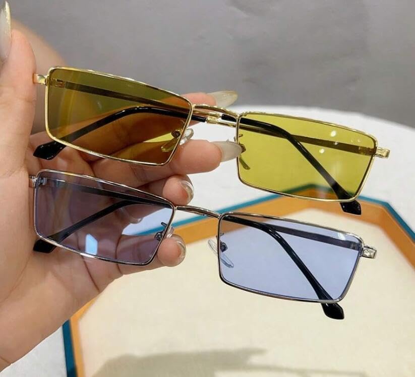 Image of Small Y2K Narrow Rectangle Sunglasses for Women Men | Trendy Raves,80s 90s Retro,Lightweight,Thin Metal Frame,UV400 Protection,Fashion Glasses for Festival Travel Driving