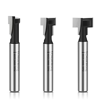CHoiKWong 3Pcs Keyhole Router Bits Set 1/4 Inch Shank Router Keyhole Bit Set T-Slot Cutter Router Bit with 5/16 & 3/8 & 1/2 Inch Blade Diameter for Wood Hex Bolt T-Track Slotting Wood Router Tool