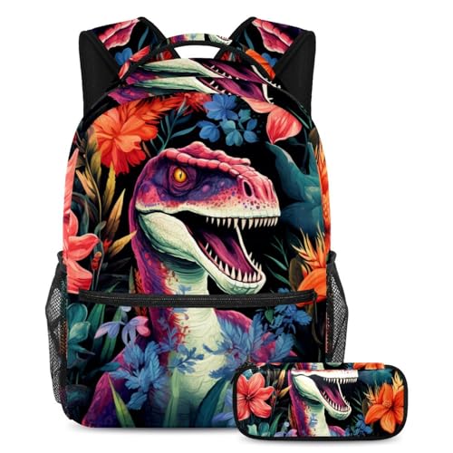 Sac à dos ado dinosaure grande capacité cartable scolaire fille garçon 2 pièces