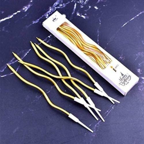 Image of Unscented Party Twisty Metallic Golden Spiral Candles-6Pc, Twisty Candles for Birthday, Baby Shower, Wedding Anniversary Party & Cake Decoration