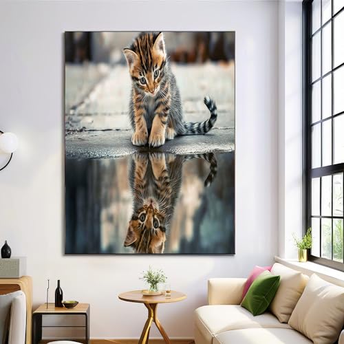 Tableau chaton réflexion affiche 80x120cm pour habiller un grand mur vide de salon