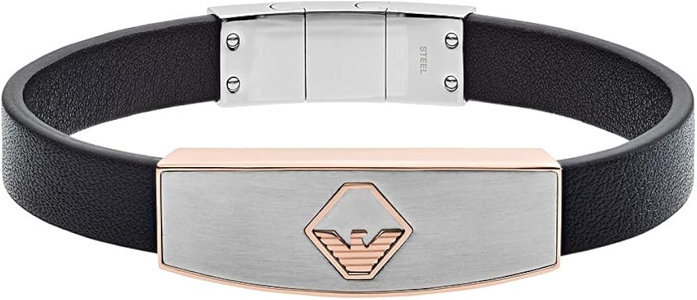 Emporio armani bracciale per uomo con targhetta in acciaio inossidabile e pelle EGS2637040