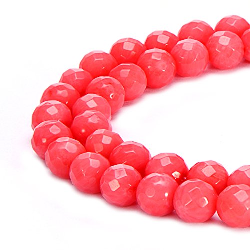 BRCbeads Natural Pink Coral Gemstone Loose Beads Faceted Round 8mm Crystal Energy Stone Healing Power for Jewelry Making-Natural Coral Dyed Pink Color