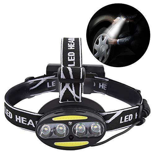 Linterna frontal impermeable IPX4 con 5 modos de iluminación LED y 4 focos T6 5