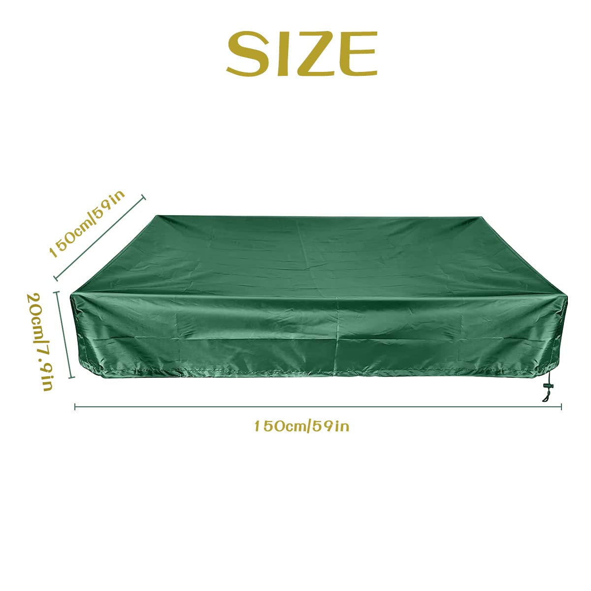 Couverture de Bac à Sable,bache bac a Sable,Housse de bac à Sable,avec Cordon de Serrage,pour Bac à Sable, Piscine, Jardin ou Ferme (150x150x20 Green)