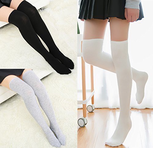 Chalier Apparel Womens Thigh High Socks Cotton Striped Over The Knee Socks Long Knee High Socks For Women(Black White) #TOP5