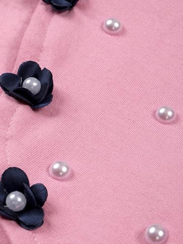 Image of KiddoPanti Girls Fleece Crop Length Shrug | Cotton Poly Fleece Fabric |Sequin Patch on Chest | Front Open Pearl Button Closure | Crop Length, Full Sleeve | Lightweigth & Breathable Girls Shrug