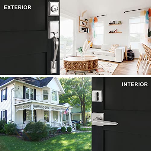 Neutype Front Door Lock Set Heavy Duty Double Door Lock Set Double Door Handle Set With Dummy Exterior Door Lock Set With Deadbolt Locks For Doors ‎Satin Nickel Door Handle Door Handle Lock #TOP4