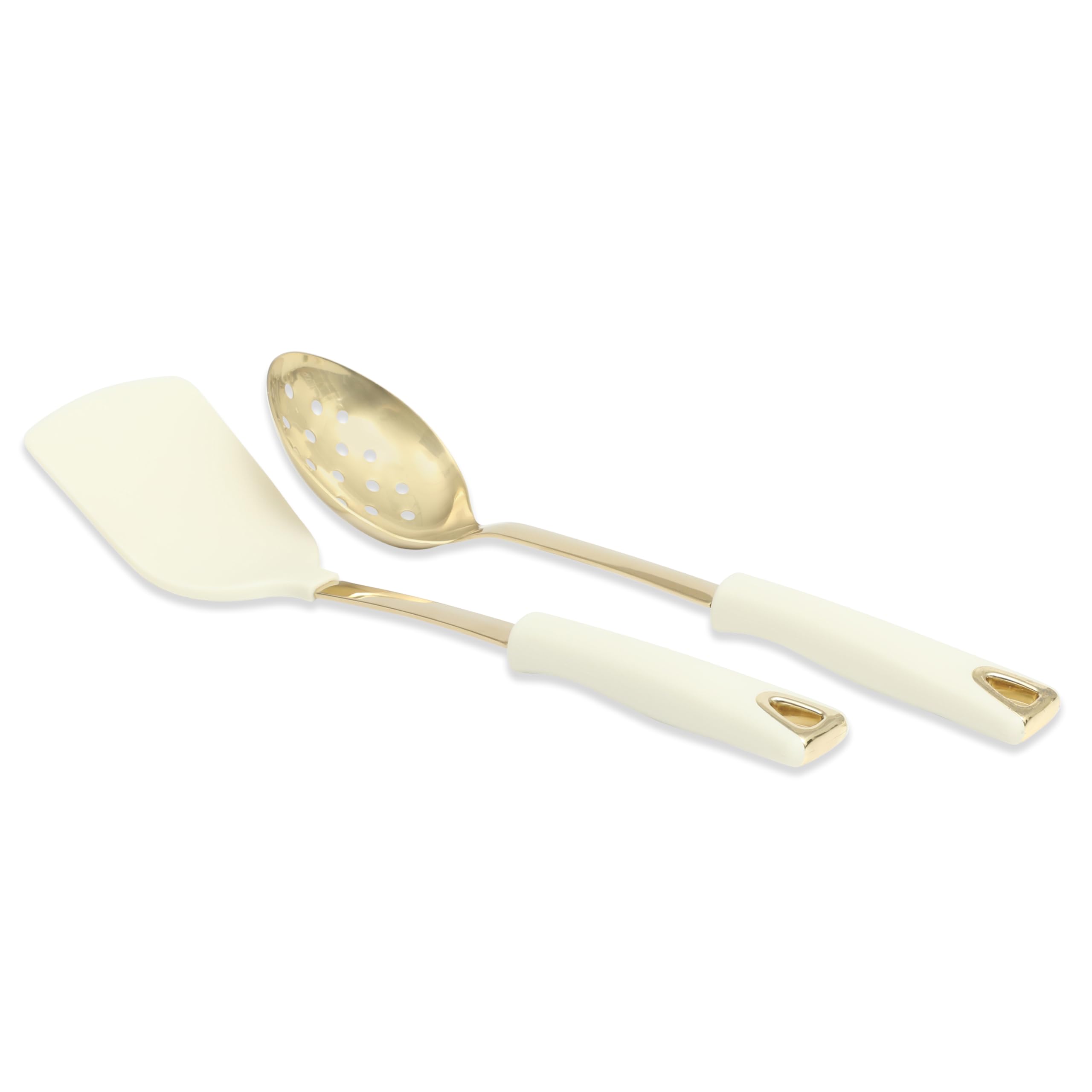 Martha Stewart Lockton 2-Piece Stainless Steel & Nylon Kitchen Turner and Slotted Spoon Set - Linen w/Gold