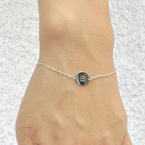 Image of HUAN XUN Stainless Steel Engraved Initial Bracelet Adjustable, 7.87 inch