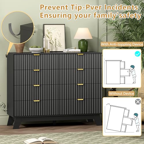 Image of Wodeer 8 Drawer Fluted Dresser for Bedroom, Mid Century Modern Dresser with 8 Drawers, Dressers & Chests of Drawers with Metal Handle, TV Stand & Storage Organizer for Entryway, Hallway, Black
