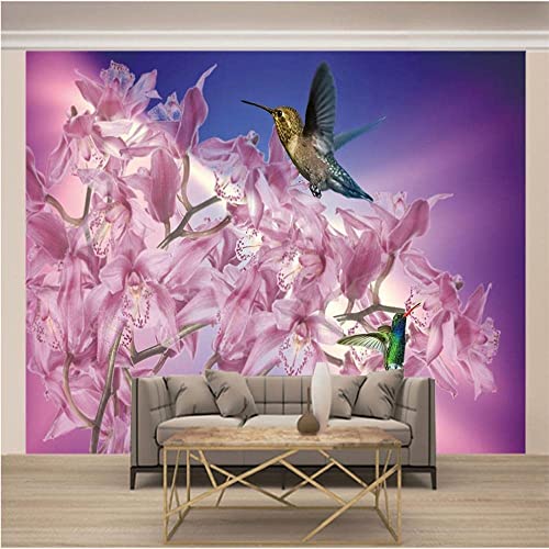Papier peint autocollant 3D colibris fleurs grand format 400x280 cm décor mural