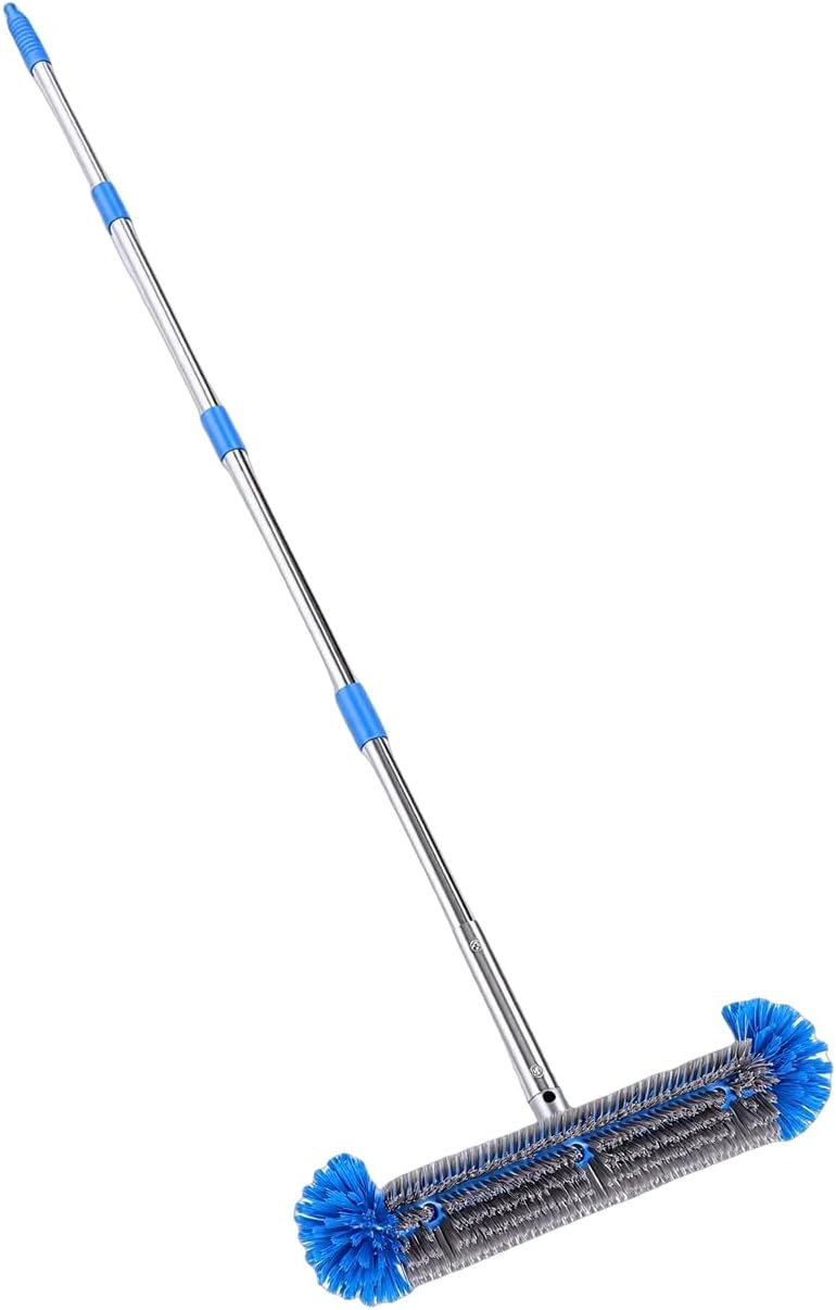 Generic Swimming Pool Brush with Pole Quick Assembly Pool Wall Brush for Home Hotel, Wide Coverage Broom, for Multi Surfaces, Plastic + Stainless Steel + Nylon,19.69in ~ 88.58in Adjustable Pole