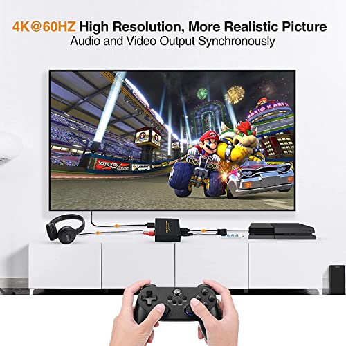 Image of HDMI Audio Extractor Converter, 4K HDMI to HDMI + SPDIF(Optical /Toslink) + RCA(L /R) Stereo Analog Outputs Video Audio Converter for Ruku,Chromecast,Blu-ray Player,Cable Box,Fire TV,Aple TV,etc