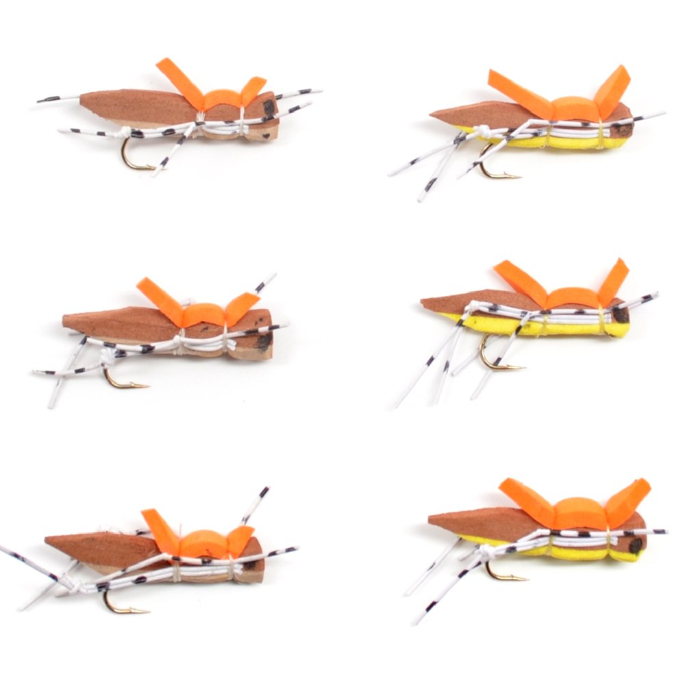 The Fly Fishing Place Morrish Hopper Trout Fly Fishing Flies - Foam Body Grasshopper Dry Fly - 6 Flies - 3 Yellow, 3 Tan - Hook Size 10