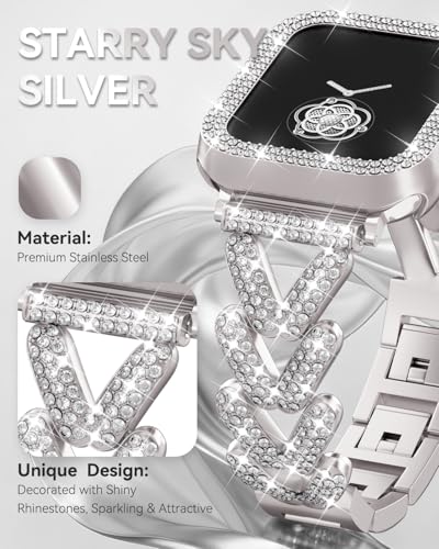 Image of Rhinestones Encrusted Metal Bracelet and Case, Compatible with Apple Watch Bands 38mm-49mm (Series 11 /1 /SE /Ultra 2)- Bling Gold Women's Jewelry Strap, Luxury iWatch Bracelet with Screen Protector