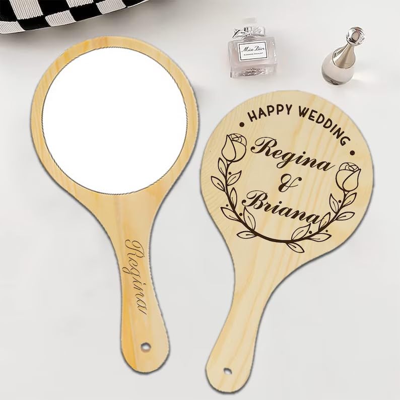 Image of Personalised Wooden Handheld Mirror, Oval Shape