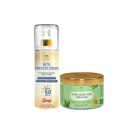 JEVR - Combo de cuidado de la piel con protección solar SPF 50 y gel dorado de aloe vera puro  Para proteger e hidratar la piel  Adecuado para todo