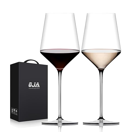 Red Wine Glasses Set of 2, Premium Crystal Wine Glasses Hand Blown, 15 oz,Thin Rim,Long Stem,Perfect for Red or White, Daily Use,Unique Wedding Anniversary Birthday or Birthday Gift