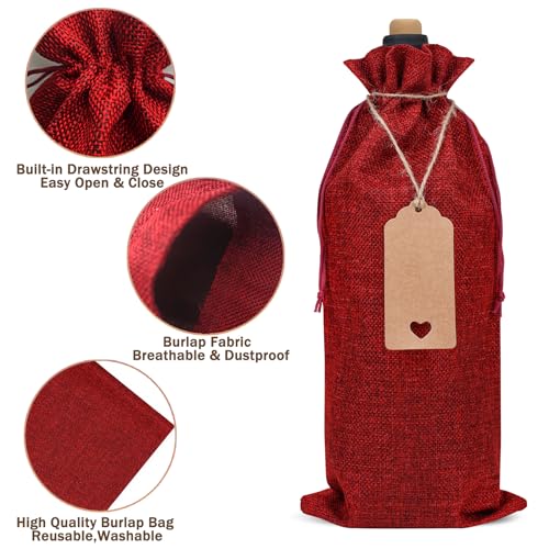 Evrwo Burlap Wine Bags 12 Pcs Wine Bottle Gift Bags Reusable Gift Bags With Drawstrings Tags & Ropes For Holiday Weedings Party thumb #2