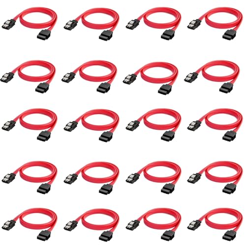Image of Tobo SATA III Data Cable, Red, 6Gb /s High Speed, Backward Compatible with SATA I /II, 20 Pack (20, RED)