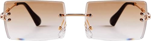 Miniatura 8 de SORVINO Lentes de sol rectangulares sin montura para mujeres y hombres, a la moda, color rosa transparente, lentes tintados azules sin marco