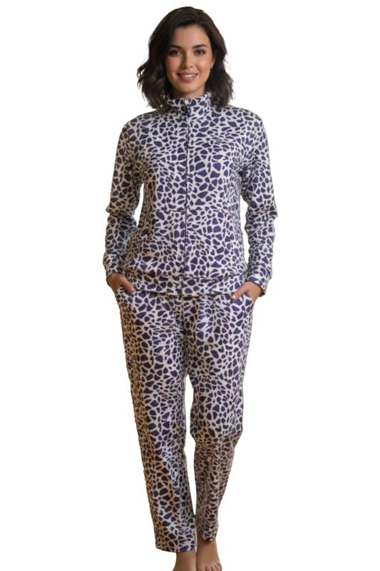 Womens Velour Tracksuit Nightwear Full Zip Hi Neck Jacket and Relaxed Fit Pants Soft Warm Loungewear Set-image-47