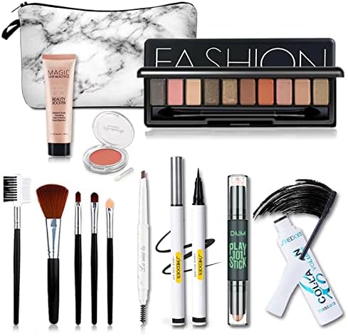 All in One Makeup Kit For Women, 10 Colors Eyeshadow Palette, BB Cream Foundation, Blush, 5PCS Makeup Brushes, Eyeliner & Mascara, Eyebrow Pencil, Contour Stick With Cosmetic Bag Teens Makeup Gift Set