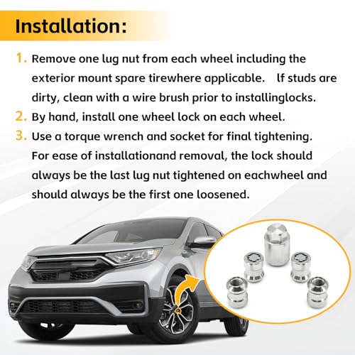 Image of Wheel Lock Lug Nut Set Fit for Honda CR-V 2007-2025 Civic 2016 Accord 2008-2012 Alloy Wheel Lock 4Pcs Replace# 08W42-SCV-101,08W42-SCV-102,08W42-SCV-100, PREO-CV3-066, PREO-HRV-045, PREO-INS-055