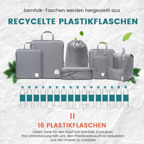 Packing Cubes Compression 8 Stück Koffer Organizer,Wasserdicht PackwüRfel Packtaschen Kompression, Travel essentials FüR HandgepäCk Koffer Und Rucksack Grau
