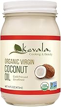 Kevala Organic Coconut Oil - Great for High-Heat Cooking and Baking at Home, Ideal for Oil Pulling Due to Its Antimicrobial Properties and Pleasant Taste, Easy Storage with a Glass Jar of 16 oz