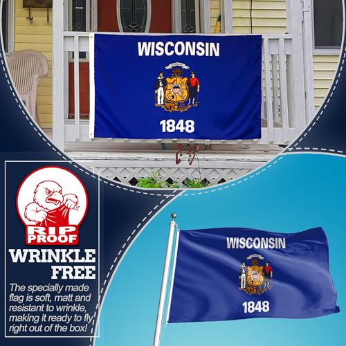 Bandera de Wisconsin de 3 capas doble cara 3x5 de Anley WI 5