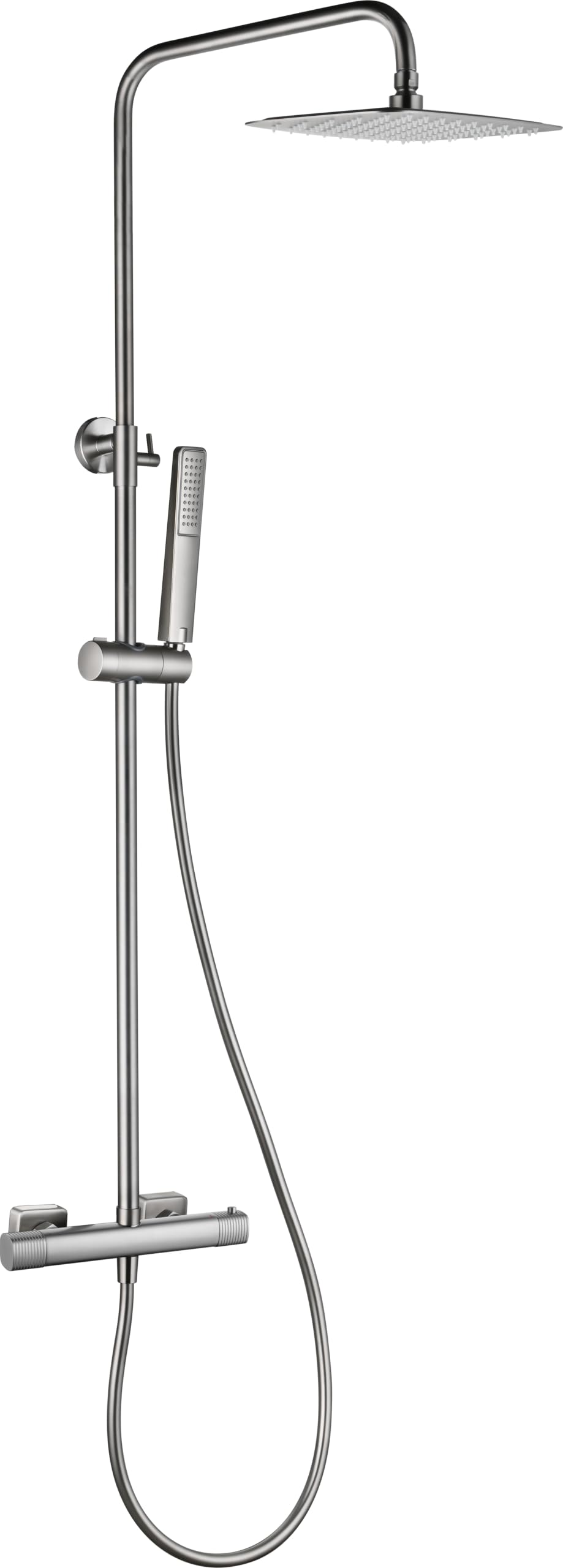 IMEX - Columna Ducha Termostatica Níquel con Grifo | Conjunto de Ducha con Alcachofa y Rociador Antical Efecto Lluvia | Griferia en Latón y Acero Inox S.304 con Barra Extensible | Serie Firenze