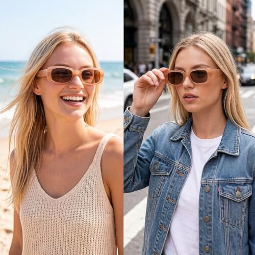 Image of Trendy Rectangle Sunglasses Polarized Women Men Chunky Thick TR90 Frame Shade UV400 TAC Lens Lightweight