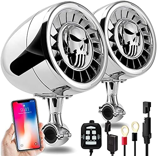 Aileap MX150H Verbeterd Motorfiets-audiosysteem, Waterdichte Versterker 4 Inch Bluetooth Stereo Volledig Bereik Luidspreker Met Usb Aux Fm Radio Geschikt Voor Atv Utv Scooter Chroom Fan