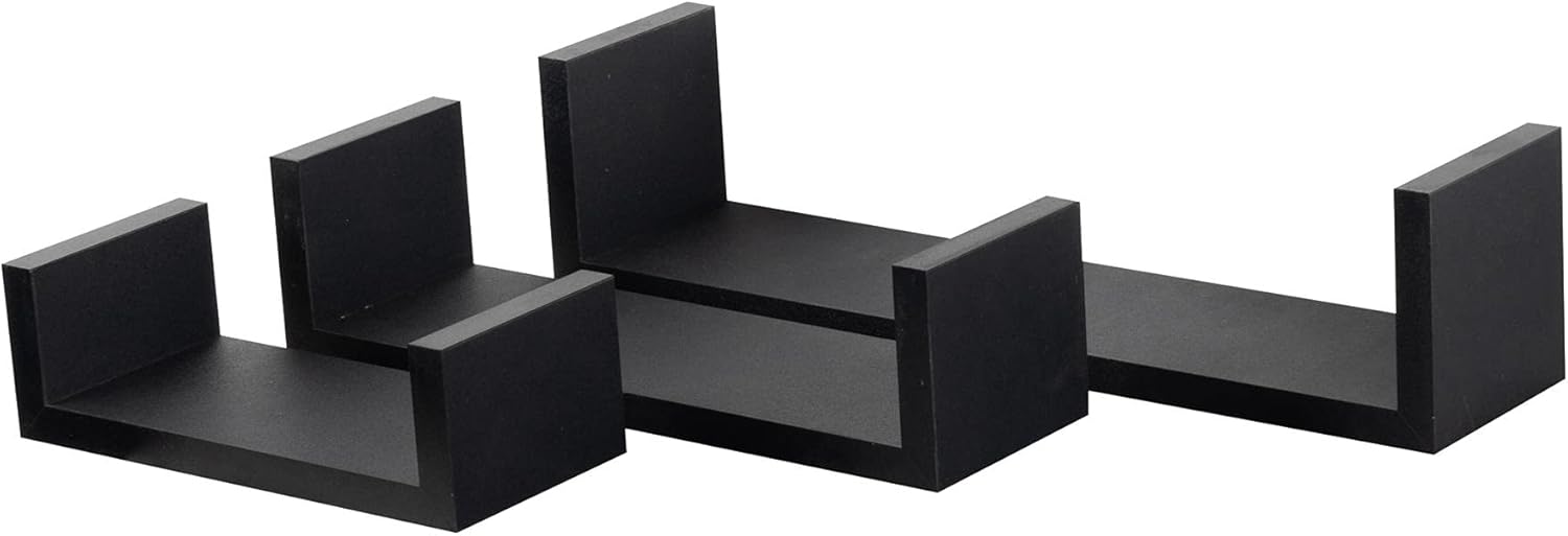 Harbour Housewares 6x Black Floating Wall Shelves Modern U Shaped Set