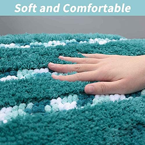 NUKied 3 Pieces Bath Mat Non Slip Bathroom Rug Sets Waterproof Absorbent Extra Thick Machine Washable Bathroom Mat & Contour Mat & Lid Cover Stripe Pattern Green
